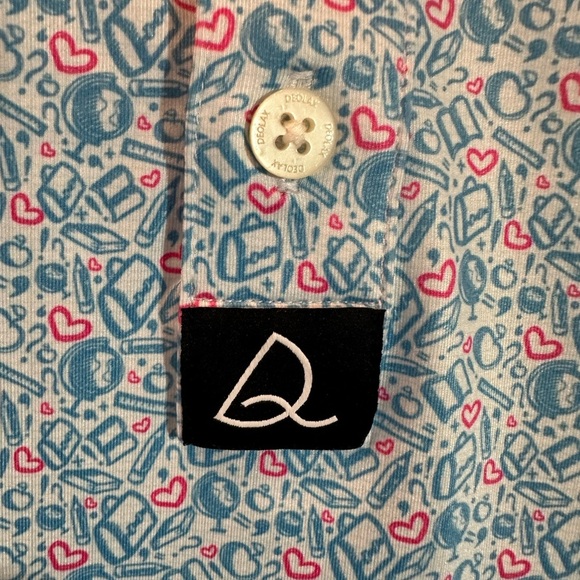 Deolax Polo Shirt Mens XLarge Blue Golf Performance Stretch Teacher School Print - Picture 4 of 6